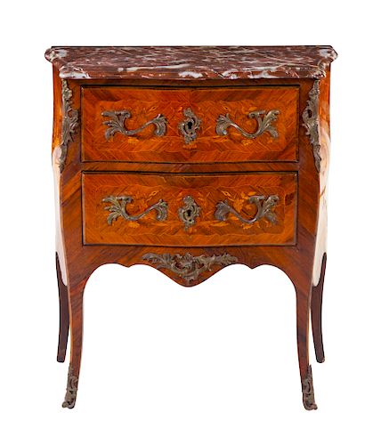 A Louis XV Style Gilt Bronze Mounted Marquetry Commode 