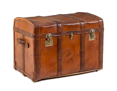 A Continental Embossed Leather Trunk