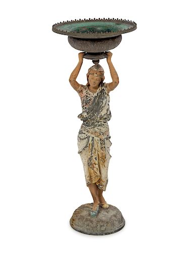 A Continental Polychrome Cast Metal Figural Stand