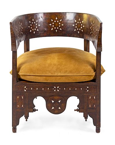A Syrian Mother-of-Pearl Inlaid Parquetry Armchair