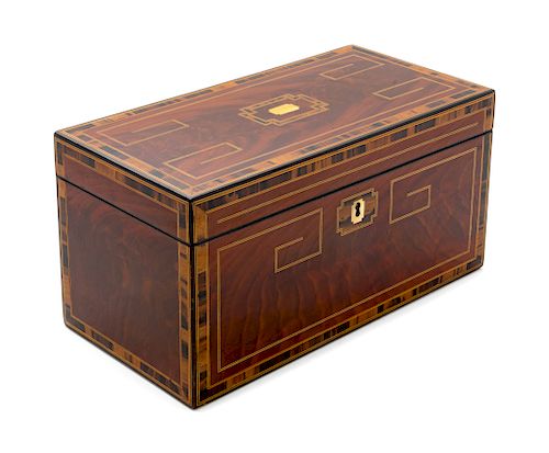 An English Mahogany, Rosewood and Marquetry Tea Caddy