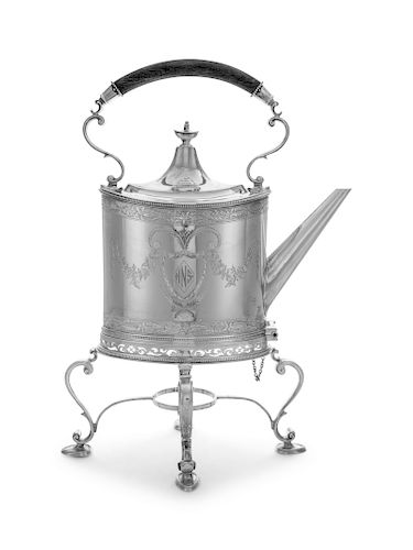 An American Silver Water Kettle-on-Stand