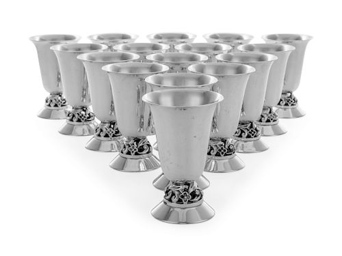 A Set of Sixteen American Silver Cordials