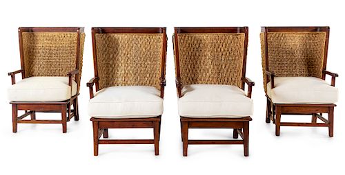 A Set of Four British Colonial Style Woven-Back Armchairs