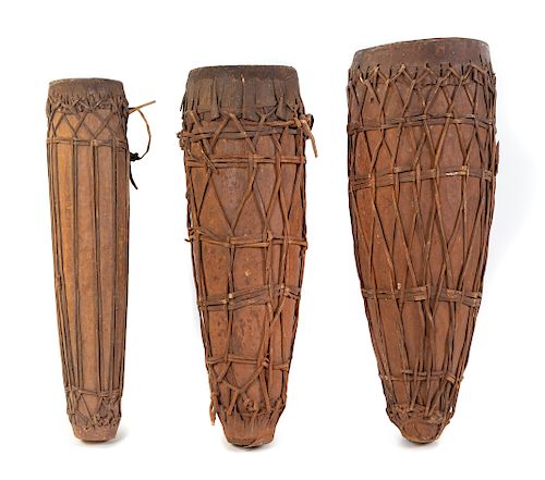A Set of Three Ngbaka Leather-Bound Drums