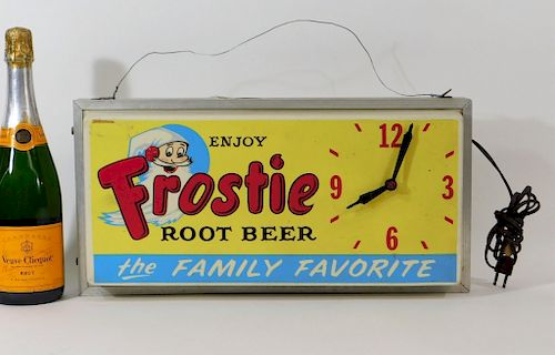 Frostie Root Beer Advertising Light Clock Sign