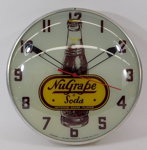 Nugrape Soda Bubble Glass Advertising Clock Sign
