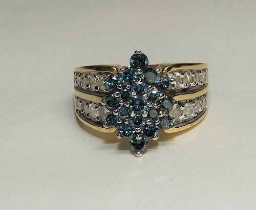 14K Gold Blue & White Diamond Lady's Ring