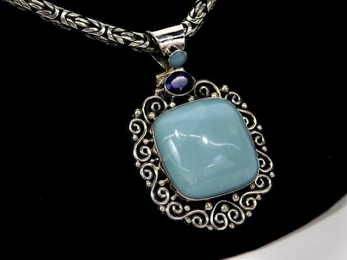 Estate Sterling Silver Turquoise Stone Necklace