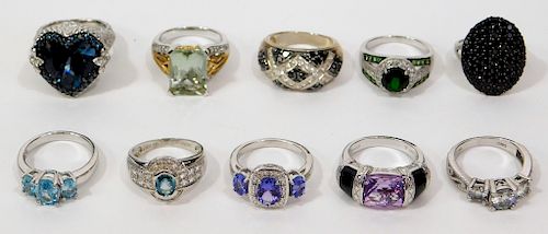 10PC Sterling Silver Lady's Gemstone Fashion Rings