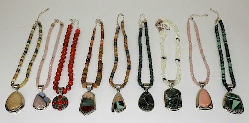 9 Estate Sterling Silver Beaded Stone Necklaces
