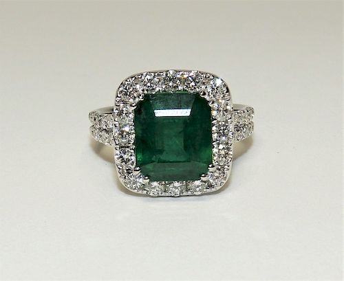 4.13ct Emerald Diamond & 18K White Gold Ring