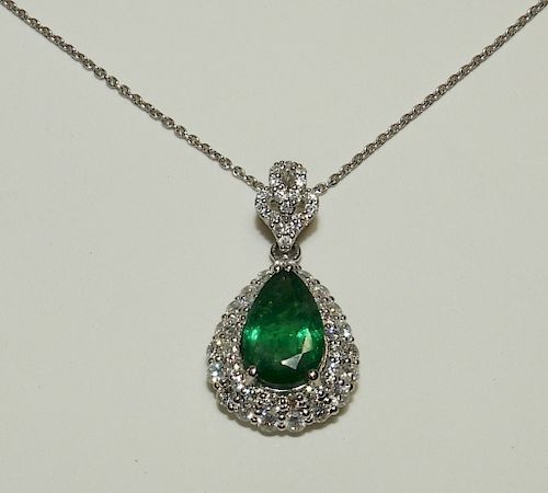 14K Gold Emerald & Diamond Pendent Necklace
