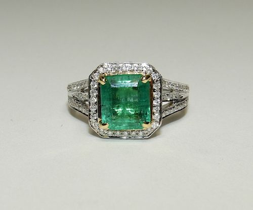 2.46ct Emerald Diamond & Gold Lady's Ring