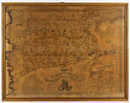1836 A.F Wilcox New England Tri-State Engraved Map