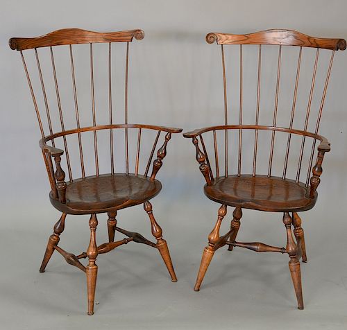 Pair custom Windsor style fan back armchairs. ht. 45 in., wd. 18 1/2 in.