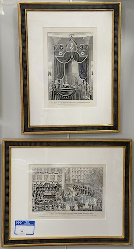 Two Currier and Ives hand colored lithographs to include "The Funeral of President Lincoln", New York, April 25th 1865, 