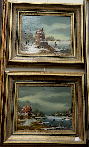 Set of four framed oil paintings to include Jacob Nowograder (B. 1936), oil on canvas, house, signed lower left, Nowograder label on back, Pair of Joh