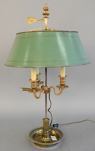 French Bouillotte lamp having three adjustable light and green tole shade, copy of original Sotheby Park Bernet, receipt 3/16/73, ht...