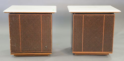 Pair of J.B.L. speakers in walnut cabinets, C51 Apollo. ht. 27 1/2 in., top: 18" x 26 1/2"