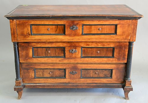 Continental three drawer chest with recessed panels, late 18th century, ht. 33 in., top: 23 1/4" x 16 1/2"