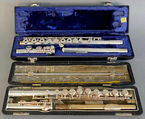 Two silver flutes, Signet, The Selmer Co. Special and Christensen, Boston, Massachusetts 1734.