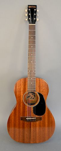 Acoustic guitar with adjustable neck,  marked Martin and Company, six string, two piece back, replaced machine head in fitted case, serial number 0011