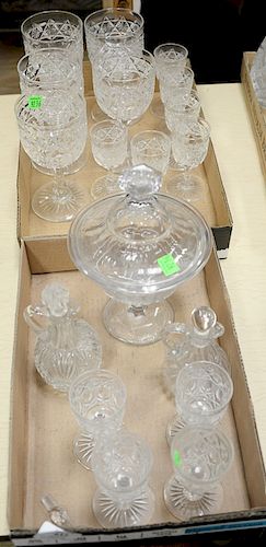 Cut crystal lot to include stems (five long, ten small) along with a compote and two cruets.