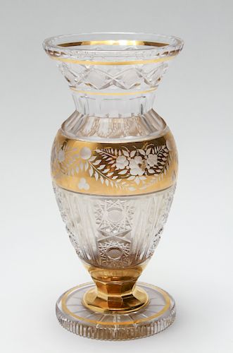 Gilt & Cut Glass Vase w Floral Motif