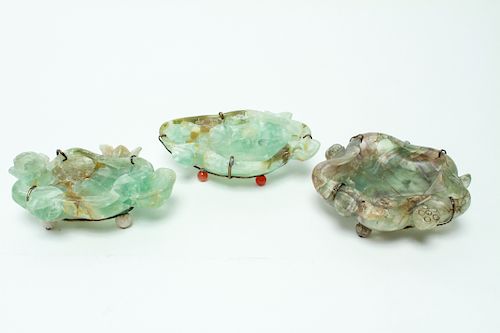 Chinese Carved Prasiolite Green Quartz Bowls, 3