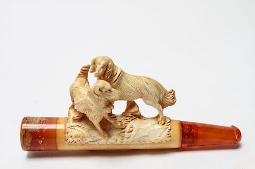 Meerschaum Carved Pipe with Two Dogs