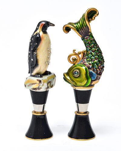 Jay Strongwater Penguin & Fish Bottle Stoppers