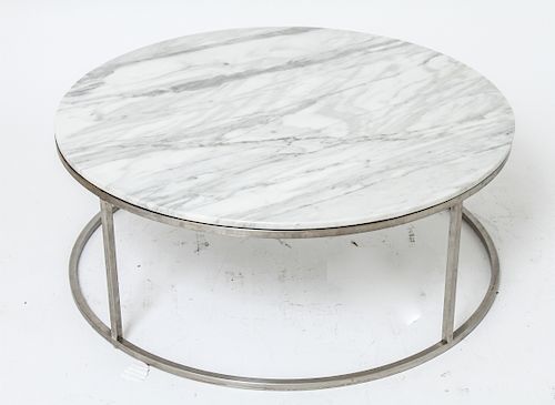 Modern Aluminum Round Marble Top Coffee Table