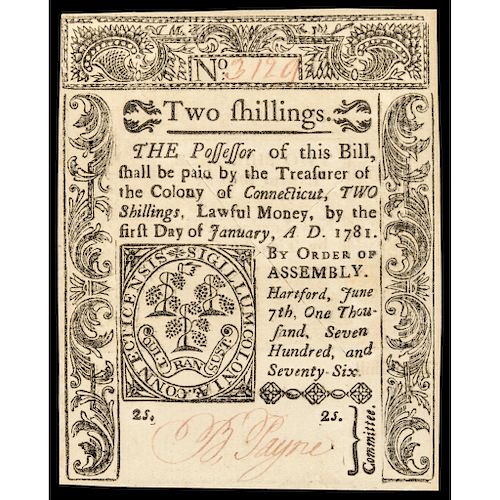 Colonial Currency Connecticut June 7, 1776 Two Shillings PCGS Very Choice New-64