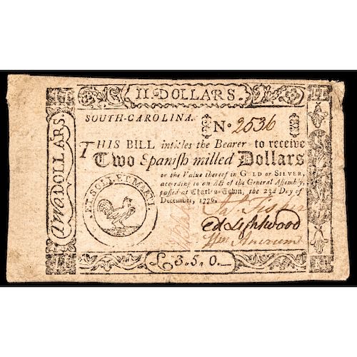 Colonial Currency, South Carolina December 23, 1776 $2 Fully Signed and Issued!