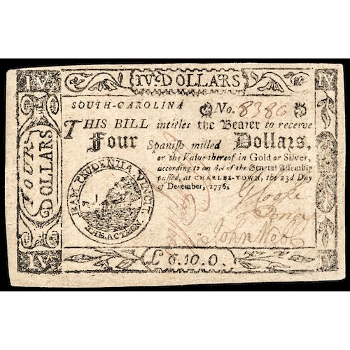 Colonial Currency. South Carolina. December 23, 1776 Fully Signed. PMG EF-40