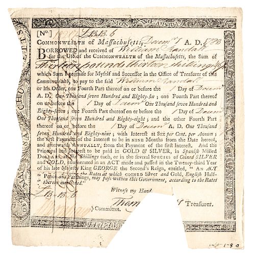 1783 Massachusetts, Revolutionary War  6% per Annum Bond, Anderson MA-34