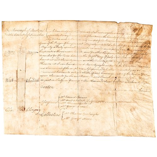 1778 Revolutionary War Vellum Tax Collection Document and Duty upon all Servants