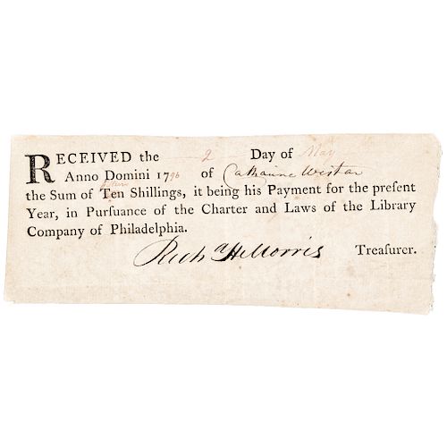 1796-Dated Document Receipt from the Library Company of Philadelphia