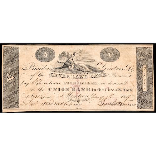 Silver Lake Bank Pay at the Union Bank, PA. 5 Dollars 1819 PCGS Very Fine-30