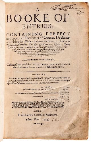 Coke, Sir Edward (1552-1634 ) A Booke of Entries.