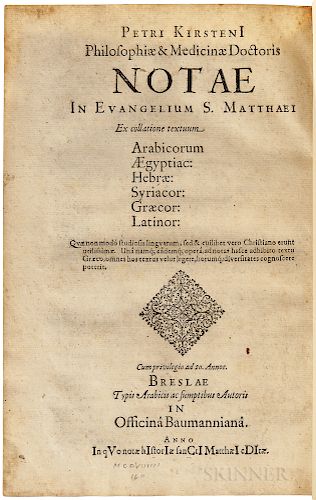 Kirsten, Peter (1575-1640) Notae in Evangelium S. Matthaei Ex Collatione Textuum Arabicorum Aegyptiac: Hebrae: Syriacor: Graecor: Latin