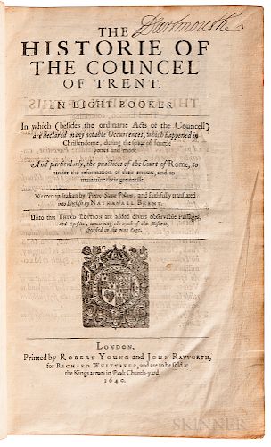 Sarpi, Paolo (1552-1623), trans. Nathaniel Brent (1573?-1652) The Historie of the Councel of Trent, in Eight Bookes.
