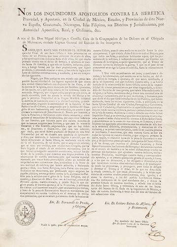 Prado y Obejero, Bernardo de. Edicto sobre Denuncia y Excomunión de Hidalgo por la Inquisición. México, octubre 13 de 1810. Rúbricas.