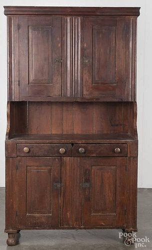 Pennsylvania pine stepback cupboard, 19th c., one-piece construction, 76 1/4'' h., 42'' w.
