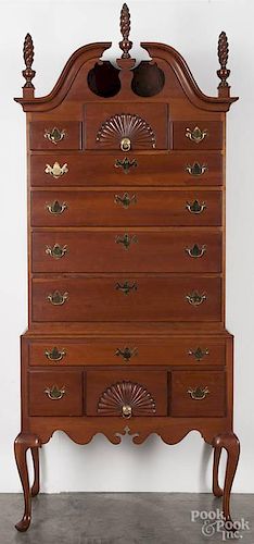 Queen Anne style, cabinet made cherry highboy, inscribed Made by A. F. Hackman & Son 1965