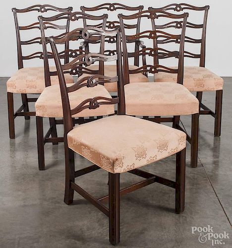 Set of six Chippendale style ribbonback dining chairs.