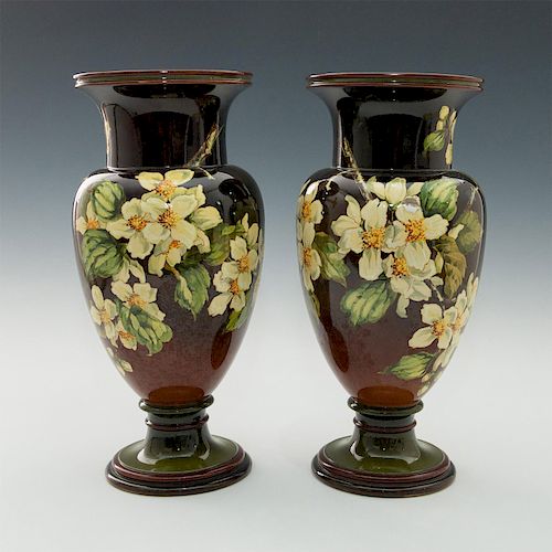 PAIR OF DOULTON LAMBETH ARTS AND CRAFTS FAIENCE VASES