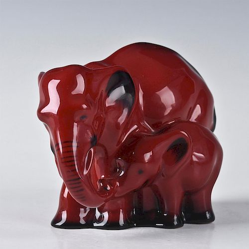 ROYAL DOULTON FLAMBE ELEPHANT AND YOUNG FIGURINE HN3548