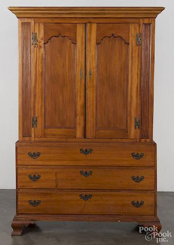 New Jersey Chippendale gumwood linen press, ca. 1790, in two parts